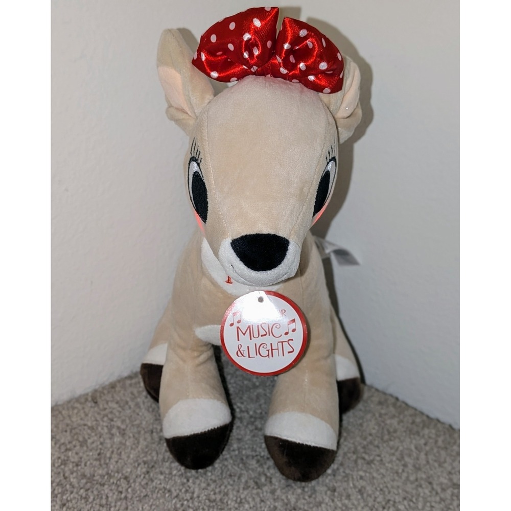 Rudolph the Red Nosed Reindeer Clarice Plush Music Lights Bow 12 in Toy NWT